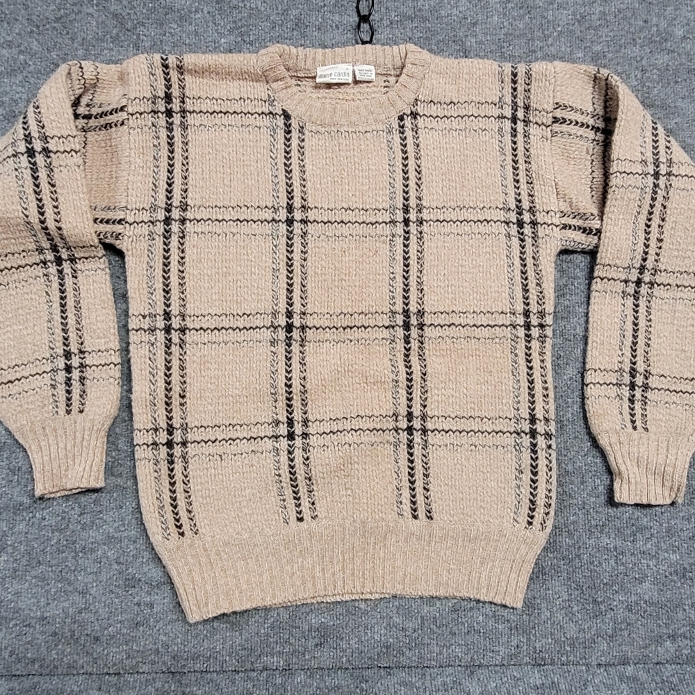 Men's Vintage Wool Beige Sweater with Black Pattern
